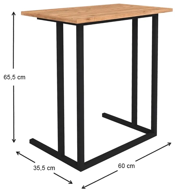 Βοηθητικό τραπεζάκι Jango Megapap μεταλλικό - μελαμίνης χρώμα μαύρο - pine oak 60x35,5x65,5εκ. - GP041-0030,2