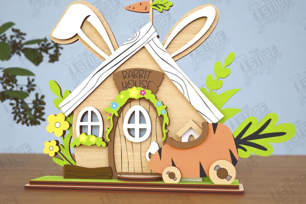 Σετ των 2 Intra απο ξύλο plywood 3mm-4mm πάχος - Πασχαλινό λαγουδάκι Standing House|Διακόσμηση Πάσχας Δίασταση 15x15 cm INTRAFABR-116407251