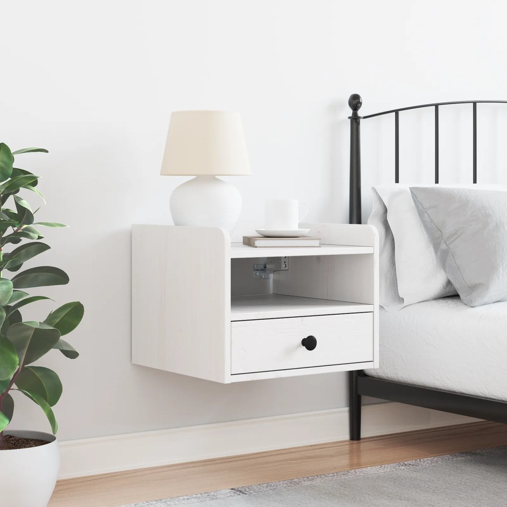 vidaXL Κομοδίνο Λευκό 38 x 36 x 29.5 εκ Συμπαγές ξύλο πεύκου