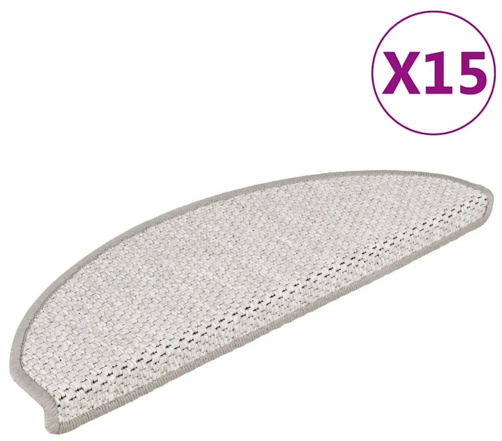 vidaXL Πατάκια Σκάλας Αυτοκόλ. 15 τεμ. Όψη Σιζάλ Πλατίνα 65x21x4 εκ.