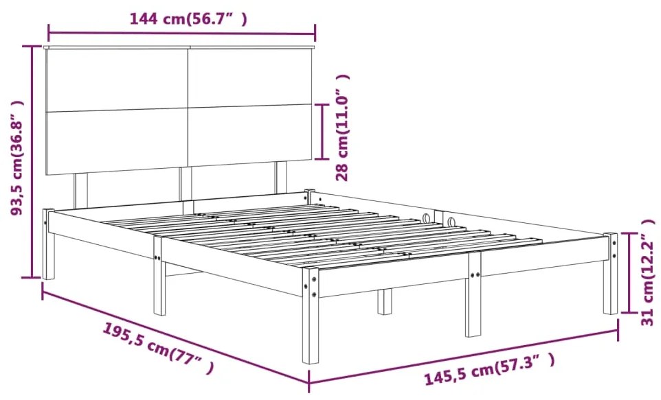 vidaXL Σκελετός Κρεβατιού Χωρίς Στρώμα 140x190 εκ Μασίφ Ξύλο Πεύκου