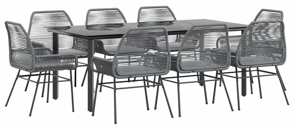 vidaXL Σετ Τραπεζαρίας Κήπου 9 τεμ. Γκρι Συνθ.Ρατάν/Γυαλί με Μαξιλάρια