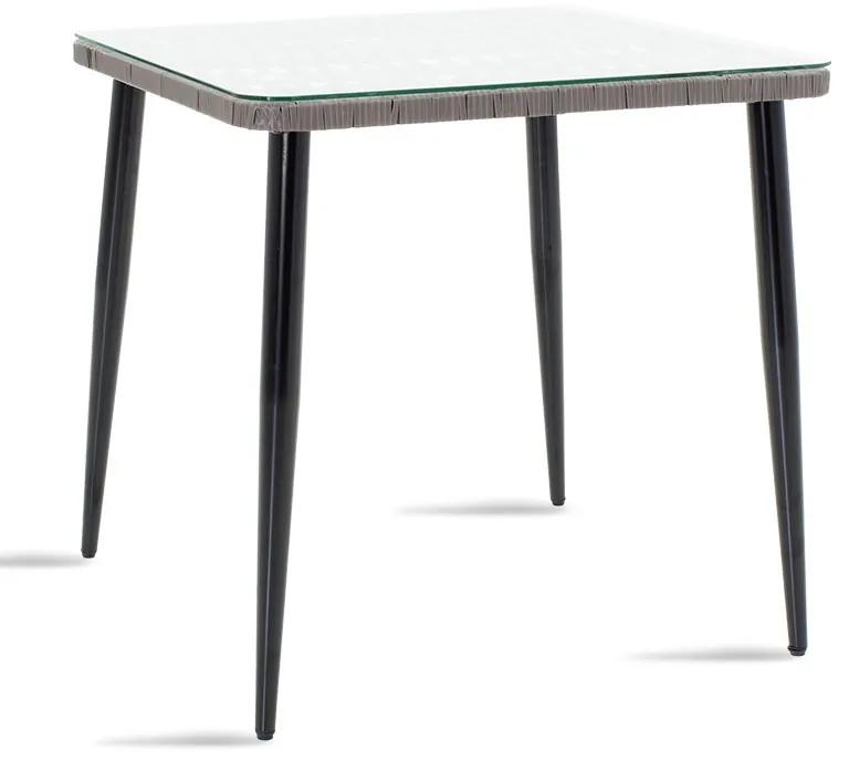 Τραπέζι Naoki pakoworld μέταλλο μαύρο-pe γκρι-γυαλί 80x80x78εκ Model: 140-000002