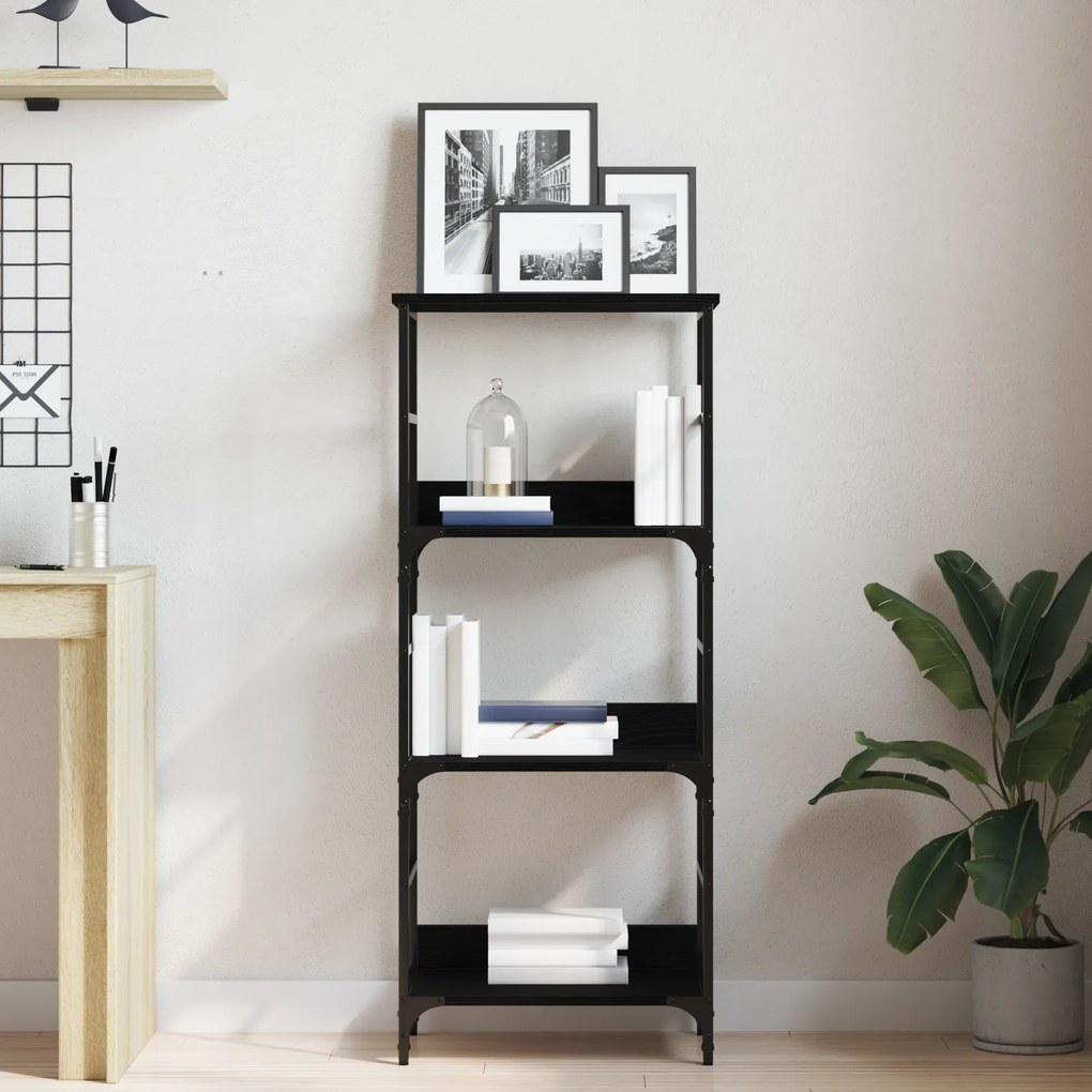 vidaXL Βιβλιοθήκη Μαύρη Βελανιδιά 50x33x117,5 εκ. Επεξεργασμένο ξύλο και Χάλυβας