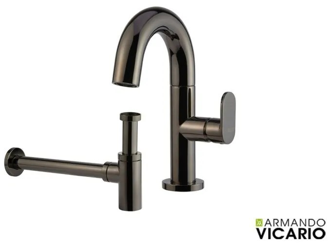 Armando Vicario SLIM Μπαταρία Νιπτήρος με βαλβίδα clic-clac &amp; Σιφών νιπτήρος Black Chrome