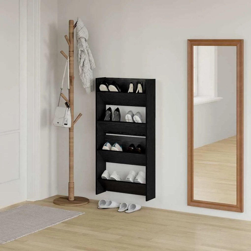 vidaXL Ντουλάπες παπουτσιών τοίχου 2 pcs Μαύρη δρυς 60 x 18 x 60 εκ