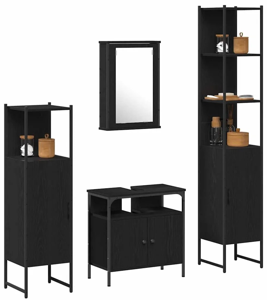 vidaXL Σετ Επίπλων Μπάνιου με ράφι 4 pcs Μαύρη δρυς 33 x 33 x 185.5 εκ