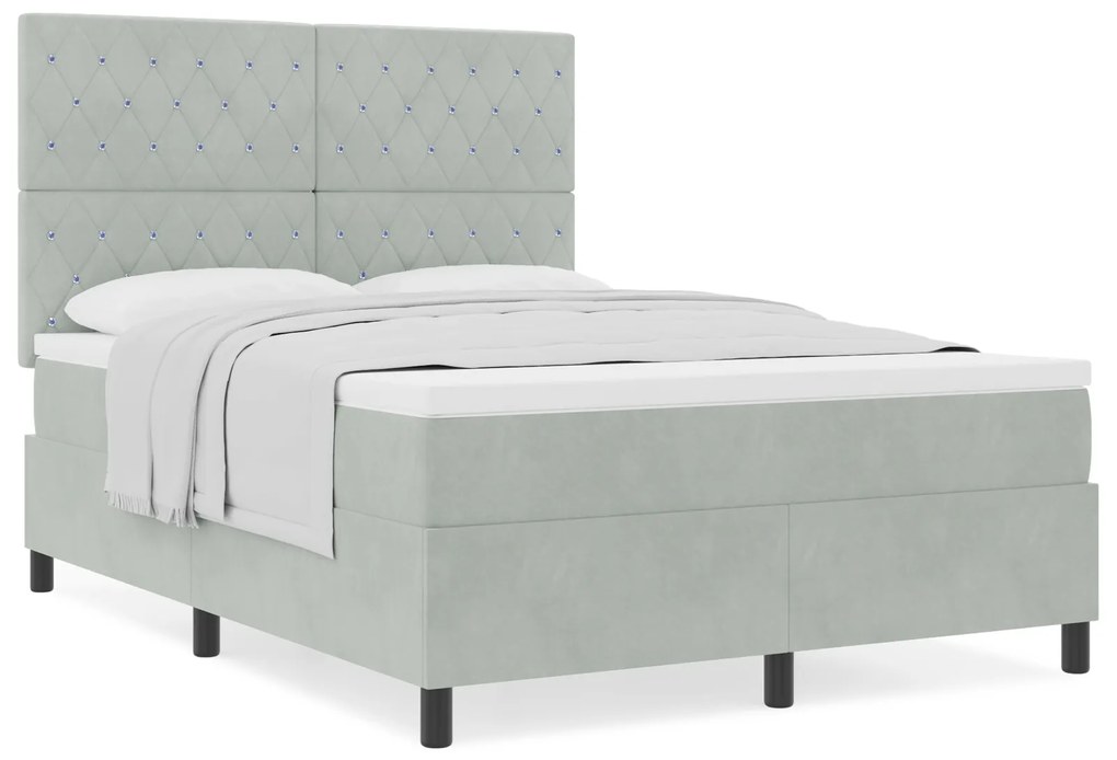 vidaXL Κρεβάτι Box Spring με Στρώμα Ανοιχτό Γκρι 140x190 εκ. Βελούδο