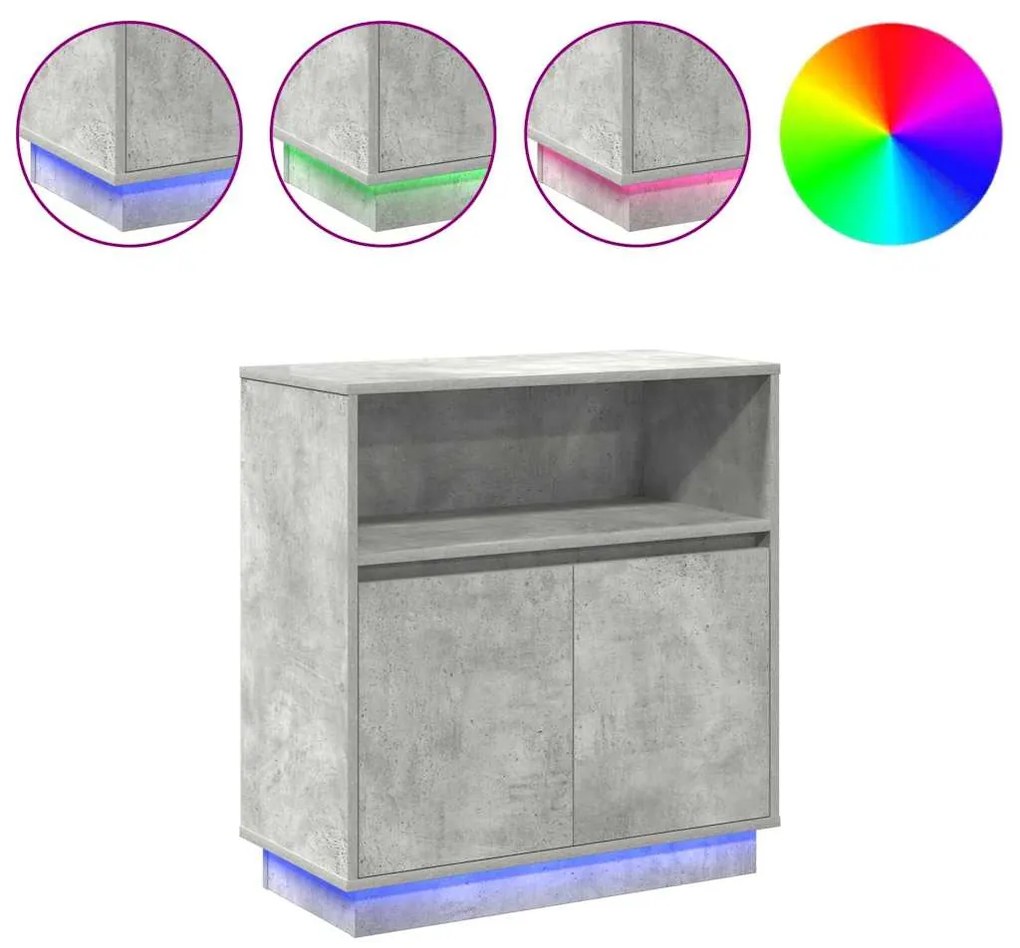 vidaXL Πλευρικό Τραπέζι LED Γκρι σκυροδέματος 71 x 34,5 x 75 εκ.