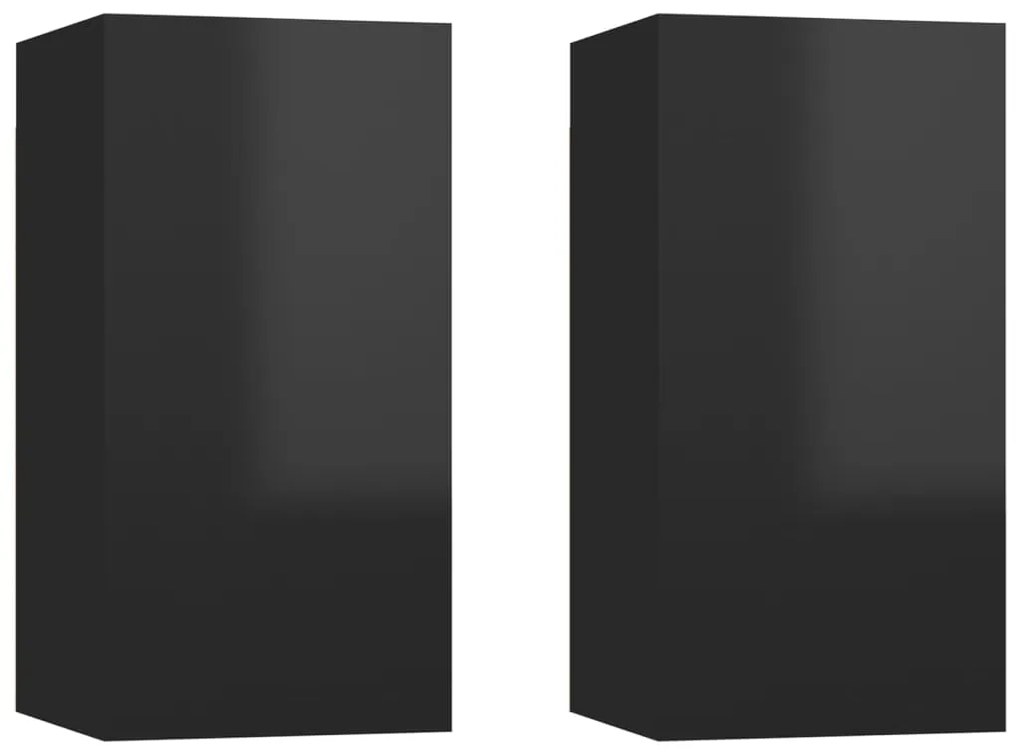 vidaXL Έπιπλα Τηλεόρασης 2 τεμ. Γυαλ. Μαύρα 30,5x30x60εκ. Μοριοσανίδα