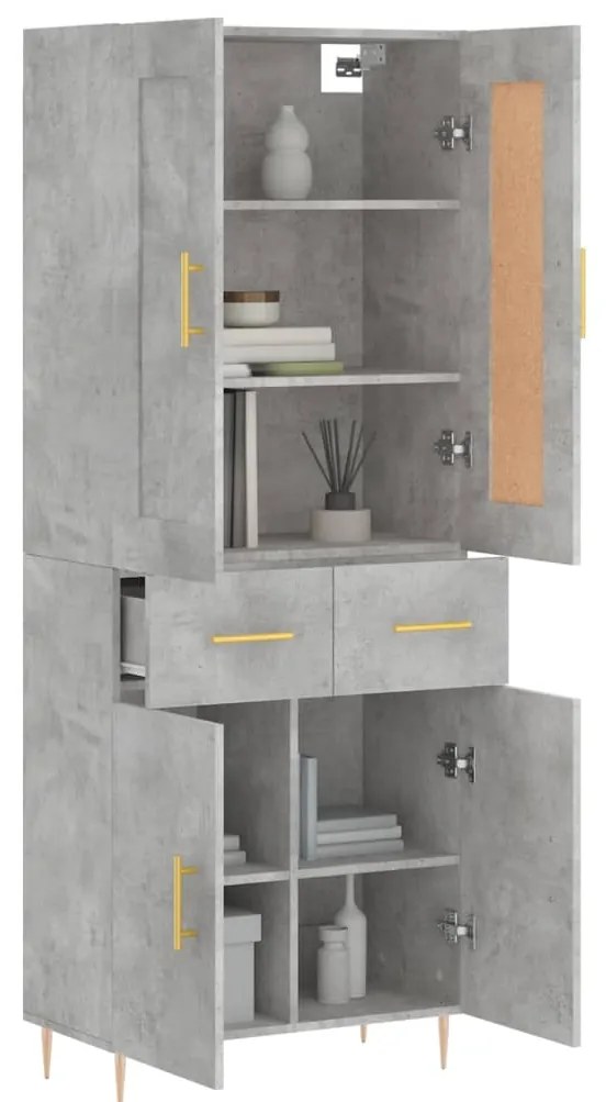 vidaXL Ντουλάπι Γκρι Σκυροδέματος 69,5x34x180 εκ. Επεξεργασμένο Ξύλο