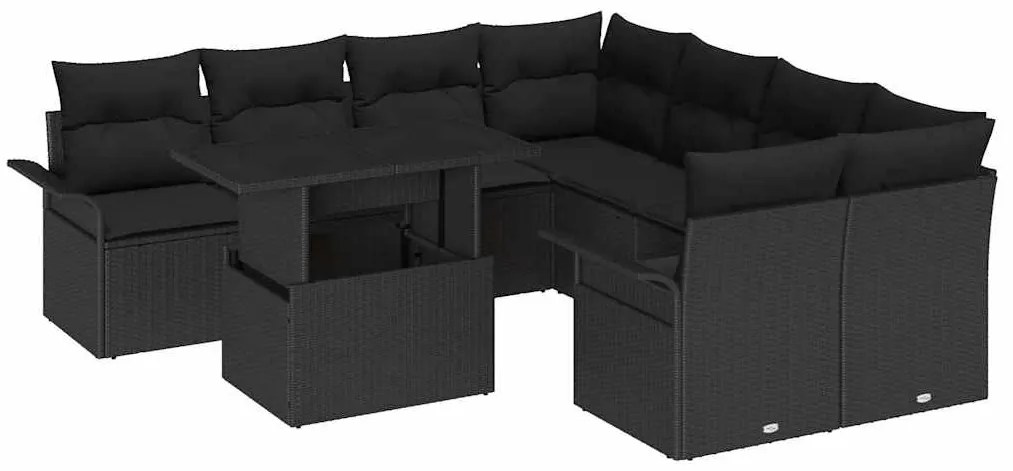 vidaXL Σετ Καναπέ Κήπου με μαξιλάρι 9 pcs Μαύρο Πολυ ράταν