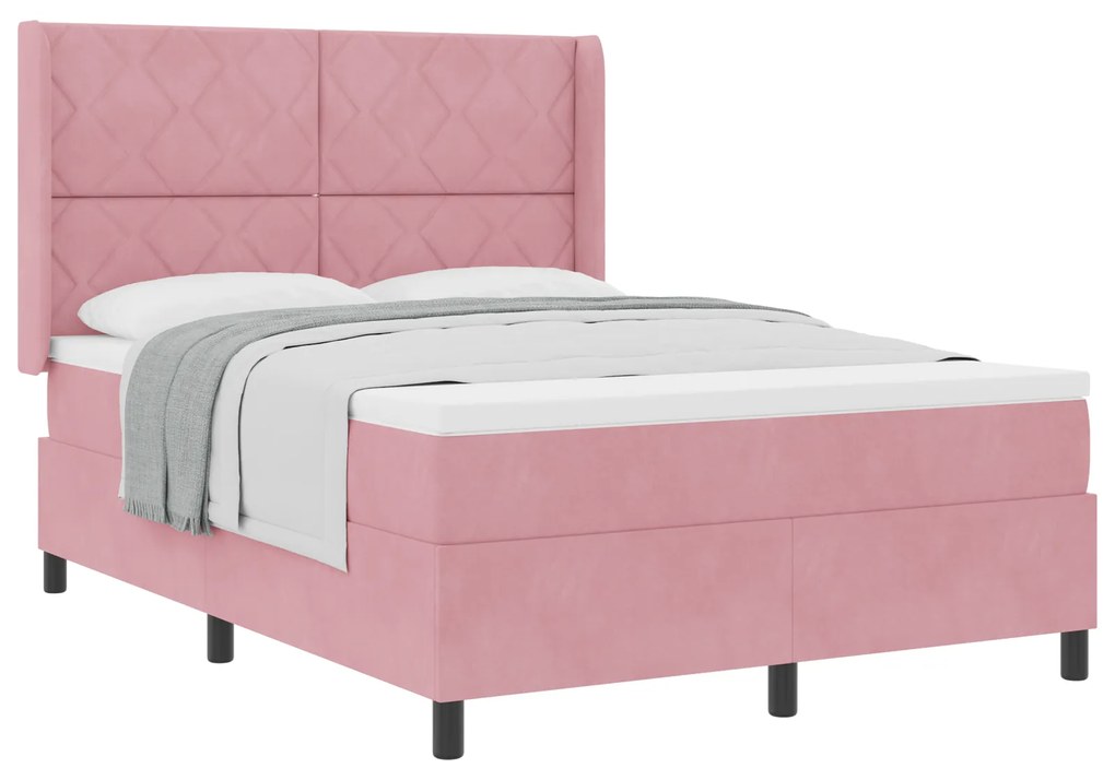 vidaXL Κρεβάτι Box Spring με Στρώμα Ροζ 140x200 εκ. Βελούδο