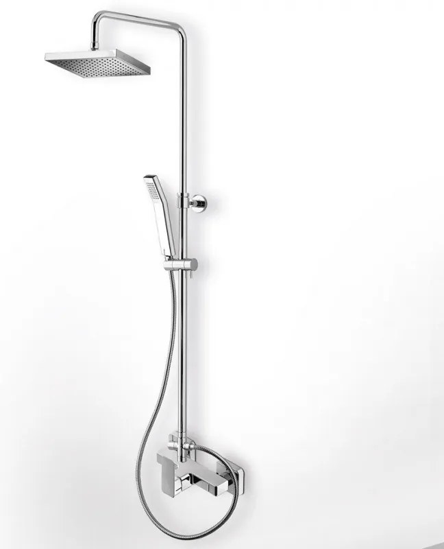 Eurorama Quadra Chrome Μπαταρία Ντουζιέρας 2 Εξόδων με Κολώνα, Tηλέφωνο, Στήριγμα Τηλεφώνου και 'Αθραυστο Σπιράλ 144066-100