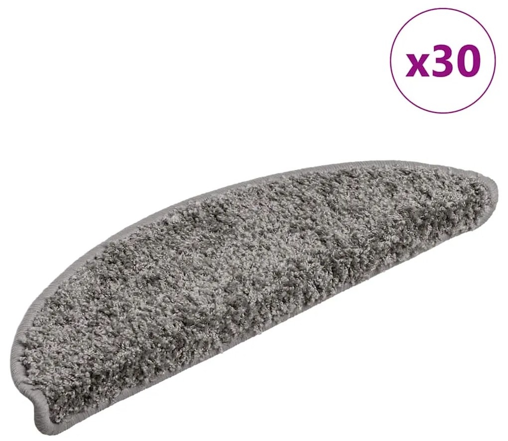Πατάκια Σκαλιών 30 τεμ. Γκρι Ημίστρογγυλά 56x17x3 εκ.