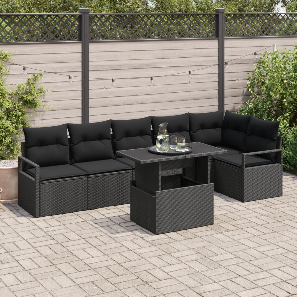 vidaXL Σετ Καναπέ Κήπου με μαξιλάρι με μαξιλάρι 7 pcs Μαύρο 100 x 55 x 73 εκ.