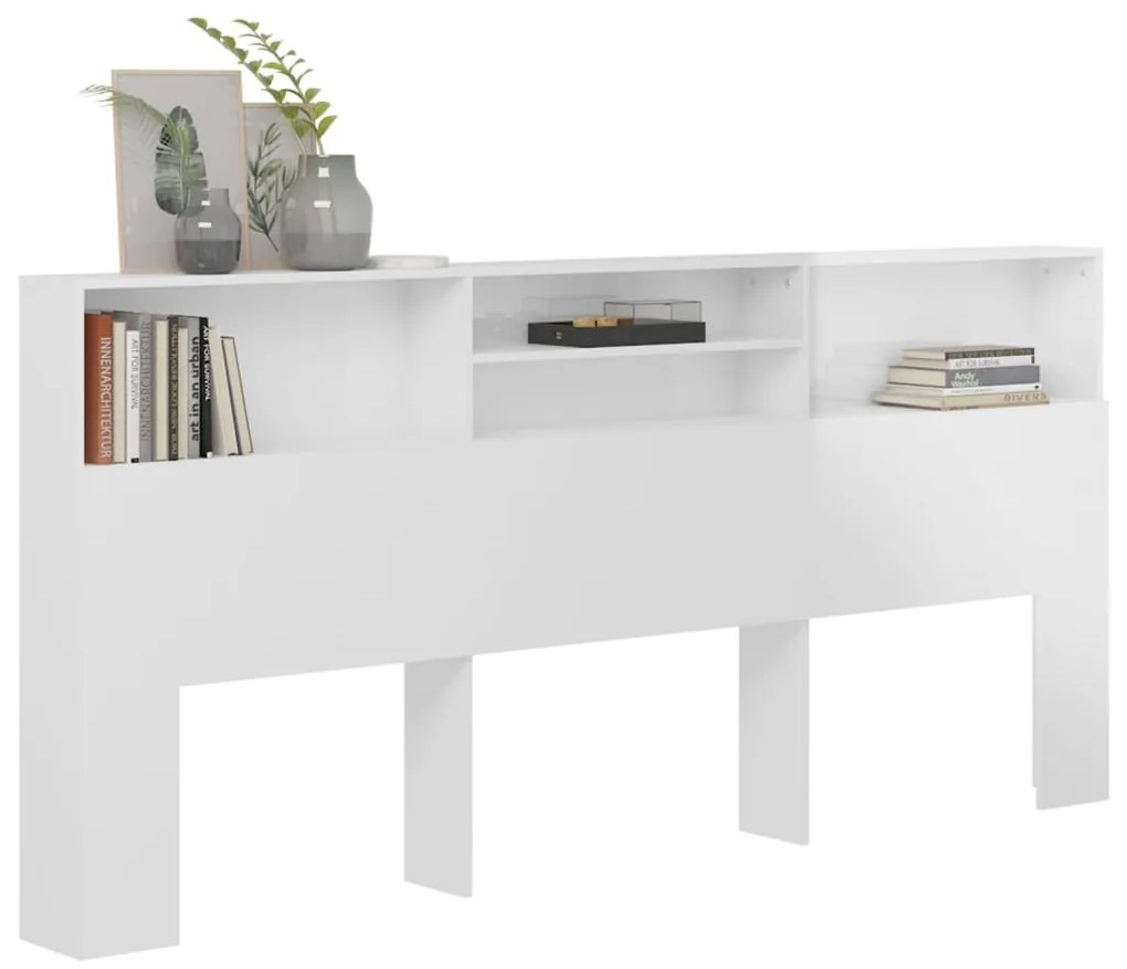 vidaXL Κεφαλάρι Με Αποθηκευτικό Χώρο Γυαλιστερό Λευκό 220x19x103,5 εκ.