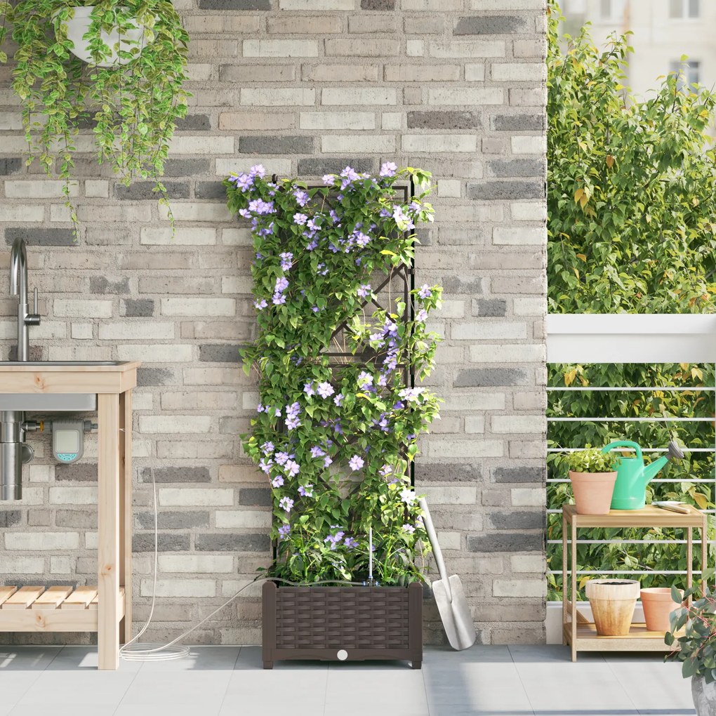 vidaXL Γλάστρες Κήπου 1 τεμ Καφασωτό Καφέ 40 x 40 x 126 cm Πλαστικό