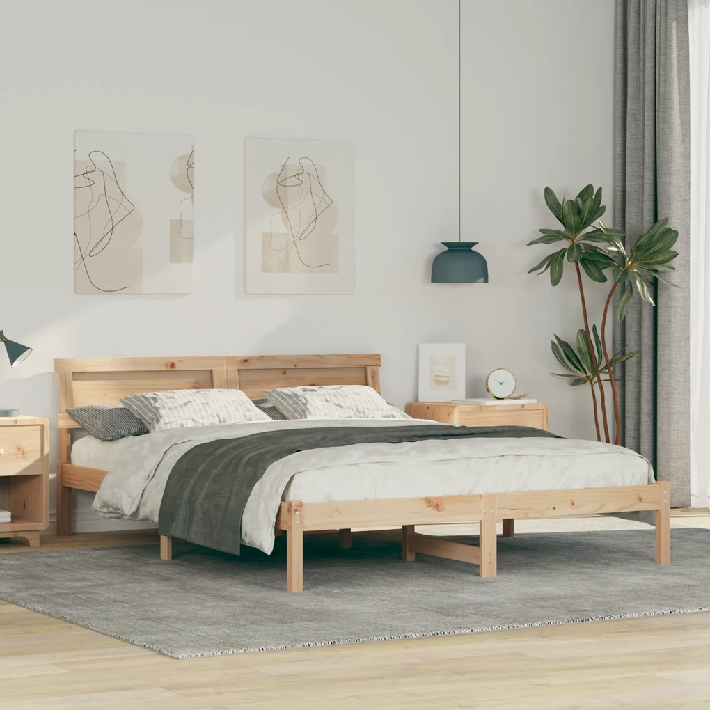 vidaXL Σκελετός Κρεβατιού Καφέ 140 x 200 cm Ξύλο πεύκου
