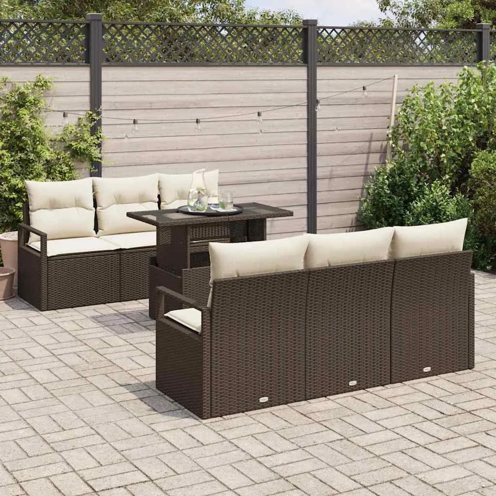 vidaXL Σετ Καναπέ Κήπου 7 pcs Καφέ και κρεμ 100 x 55 x 73 εκ