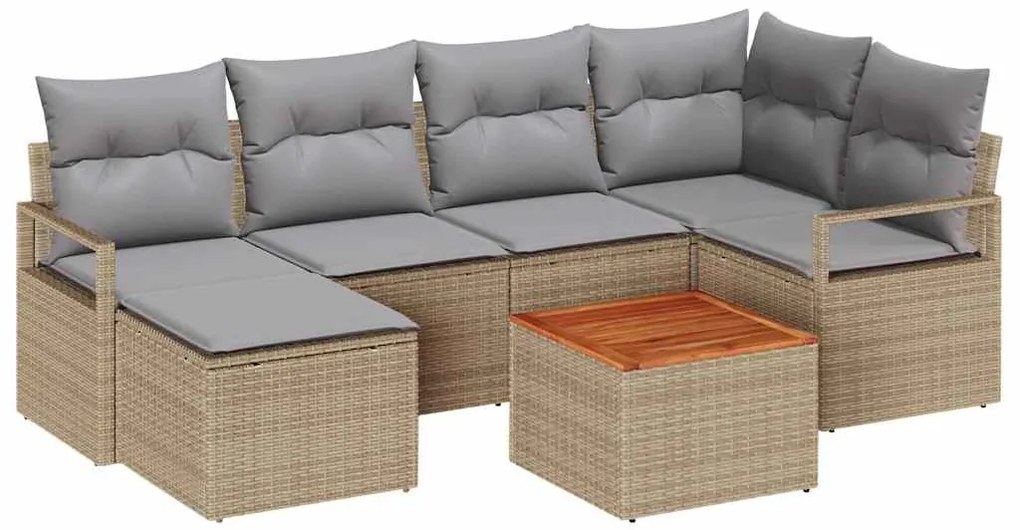 vidaXL Σετ Καναπέ Κήπου με μαξιλάρι 8 pcs Μπεζ Πολυ ράταν