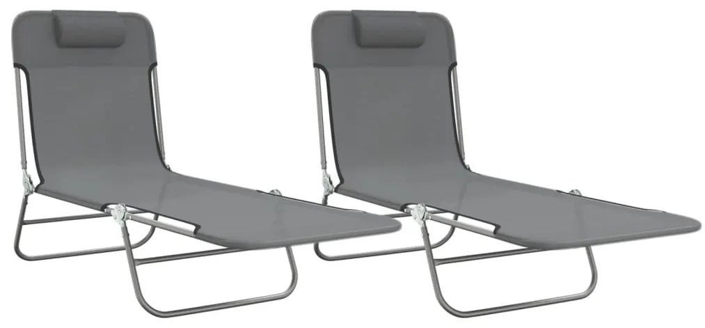 vidaXL Ξαπλώστρες Πτυσσόμενες 2 τεμ. Γκρι από Textilene &amp; Ατσάλι