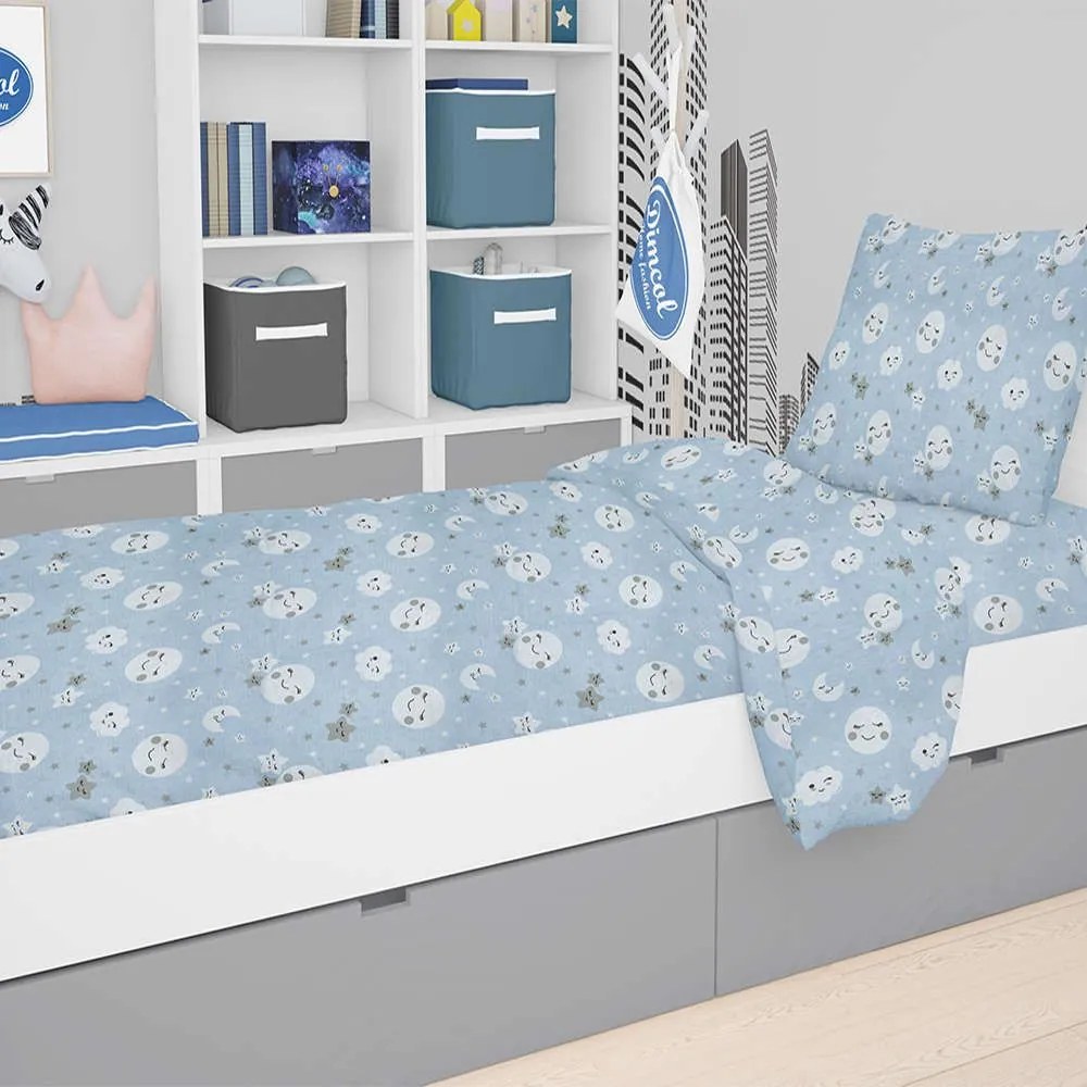 Σεντόνι Βρεφικό Με Λάστιχο Smile 81 Blue DimCol Λίκνου 70x140cm 100% Βαμβάκι