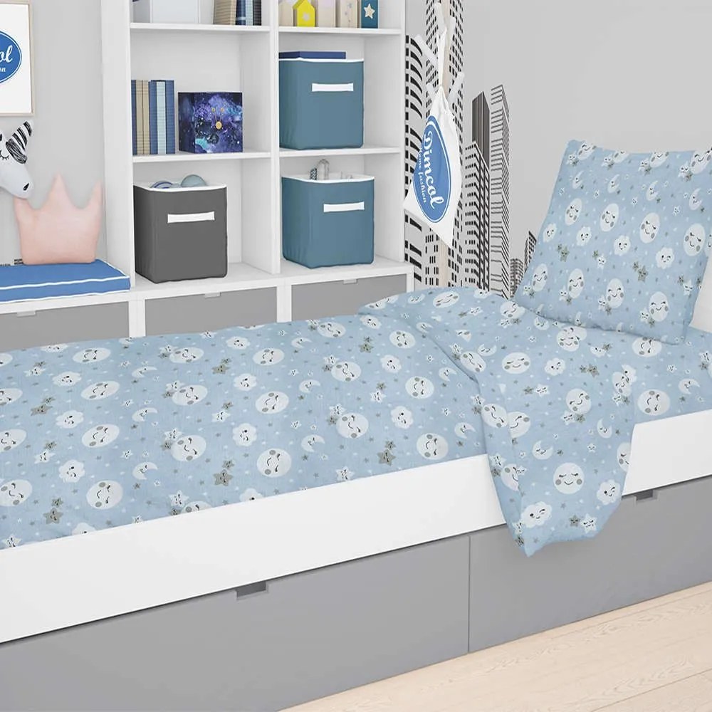 Σεντόνι Βρεφικό Με Λάστιχο Smile 81 Blue DimCol Λίκνου 70x140cm 100% Cotton