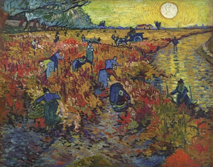 Αναπαραγωγή Red Vineyards at Arles, 1888, Vincent van Gogh