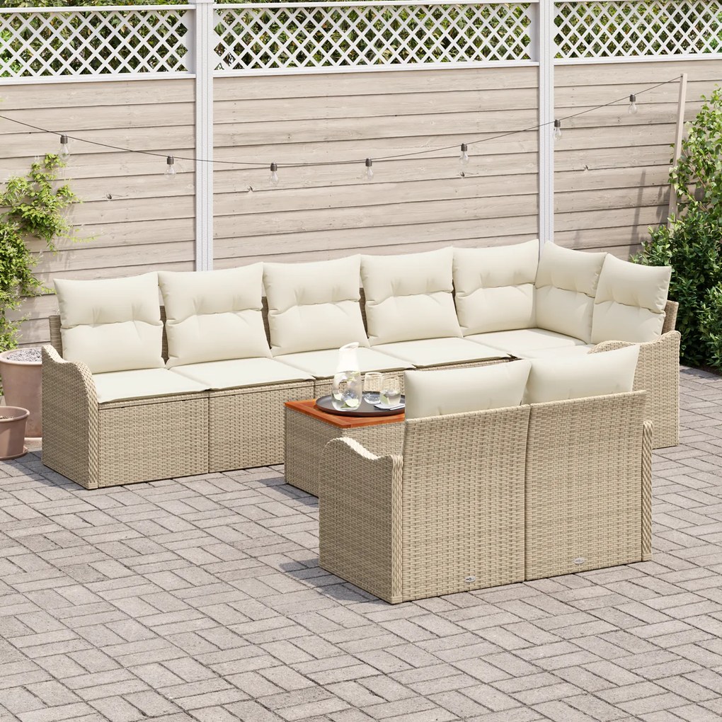 vidaXL Σετ Καναπέ Κήπου 9 pcs Beige, λευκό Μεγάλο Ρατάν, Ύφασμα