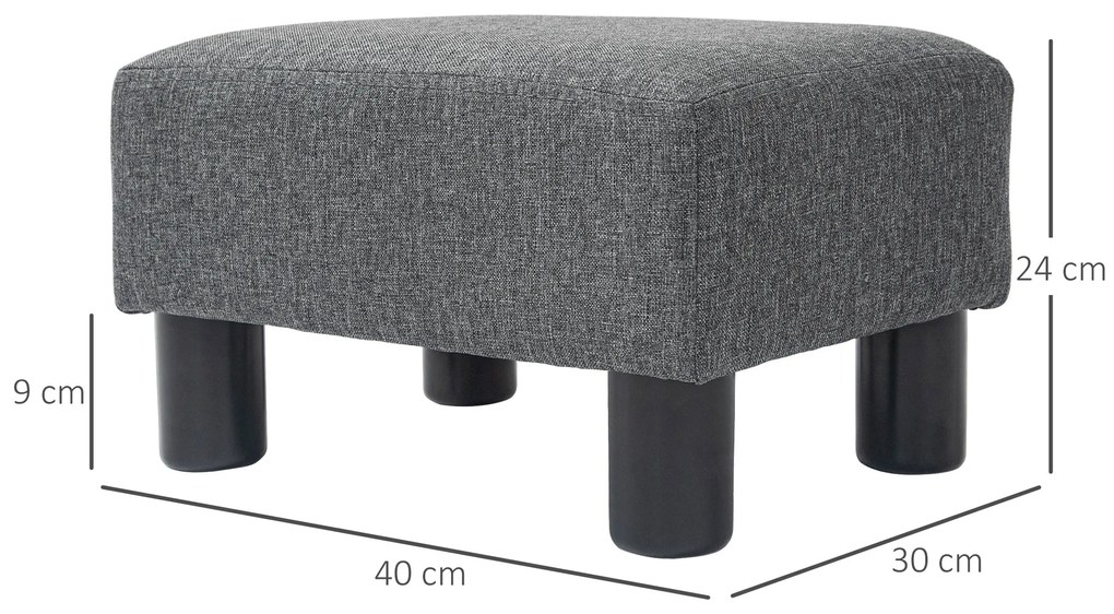 HOMCOM Υποπόδιο, Σκαμπό με Κάλυμμα από Ύφασμα που Μοιάζει με Λινό, Γέμισμα από Αφρό, Πλαστικά Πόδια, για Διάφορα Δωμάτια, Γκρι