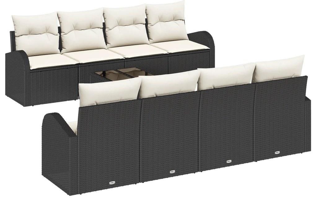 vidaXL Σετ Κήπου 9 Τεμαχίων με Μαξιλάρια Μαύρο Poly Rattan