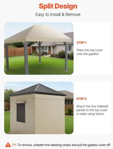 VEVOR Winter Gazebo Cover Fits 3.05 x 3.05 m Hardtop Gazebos, All-Weather Gazebo Cover with Sidewalls &amp; Windows, High-Density PE Material, Enclosed Storage Shelter Covers, Gazebos not Included