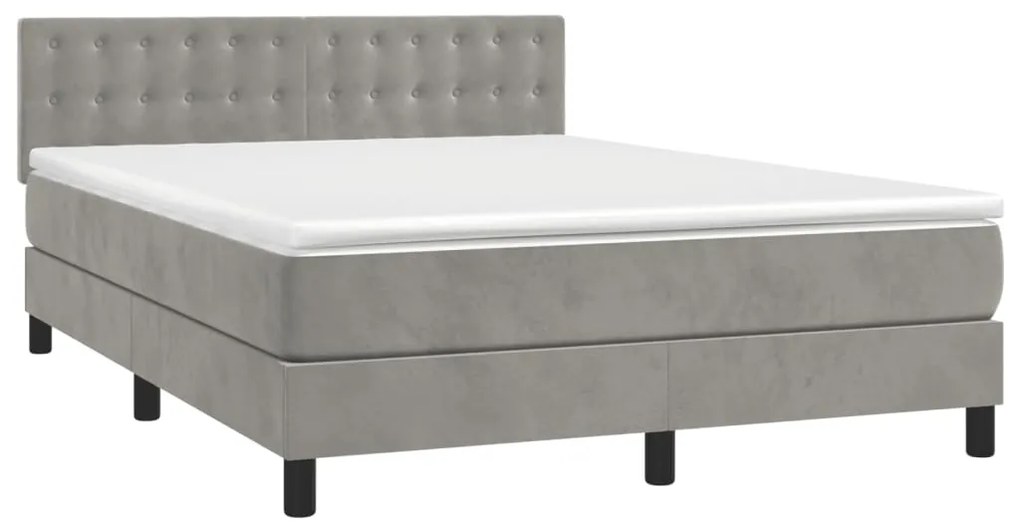 vidaXL Κρεβάτι Boxspring με Στρώμα Ανοιχτό Γκρι 140x190 εκ. Βελούδινο