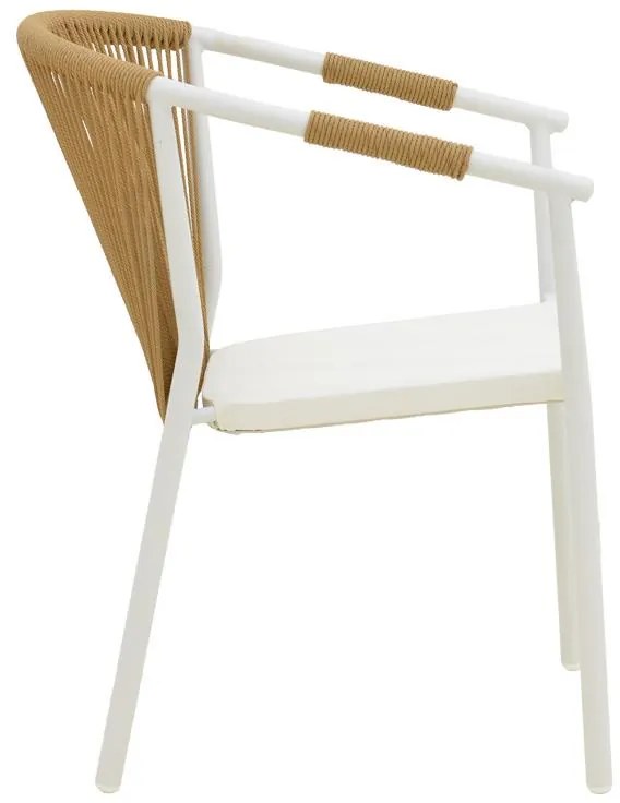 Καρέκλα - Πολυθρόνα Convince αλουμινίου στοιβαζόμενη με λευκό σκελετό-textilene-pe rattan σε Φυσικό 56x63x82 εκ. 56x63x82 εκ.