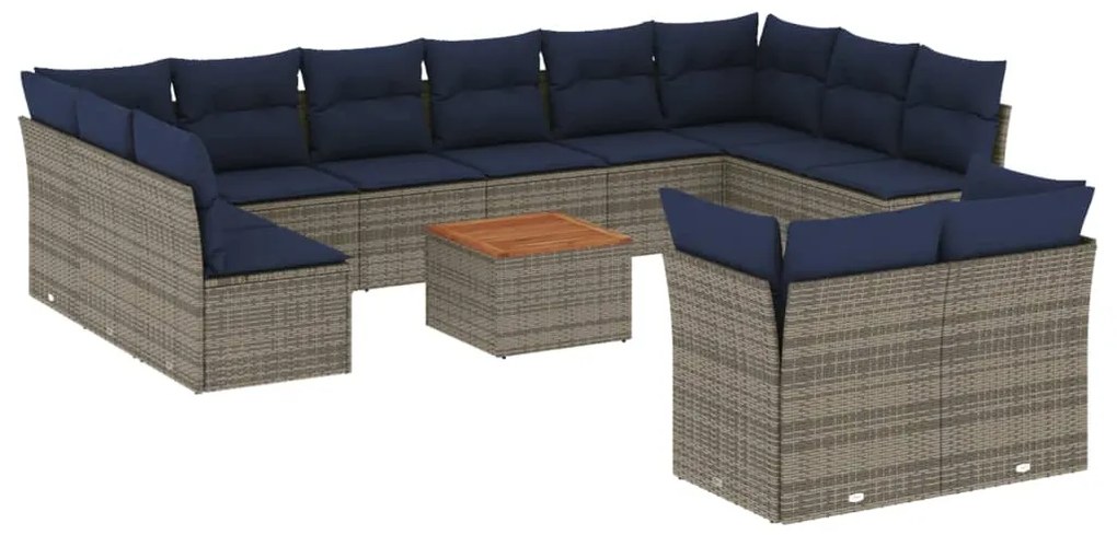 vidaXL Σαλόνι Κήπου 13 Τεμαχίων Γκρι από Συνθετικό Ρατάν με Μαξιλάρια