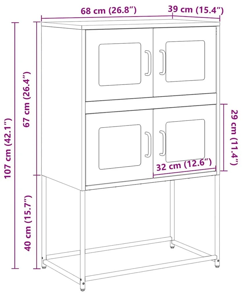 Highboard Ανθρακί 68x39x107 cm Χάλυβας - Ανθρακί