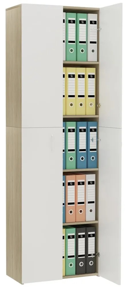 vidaXL Ντουλάπα Γραφείου Λευκή/Sonoma Δρυς 60x32x190 εκ. Μοριοσανίδα