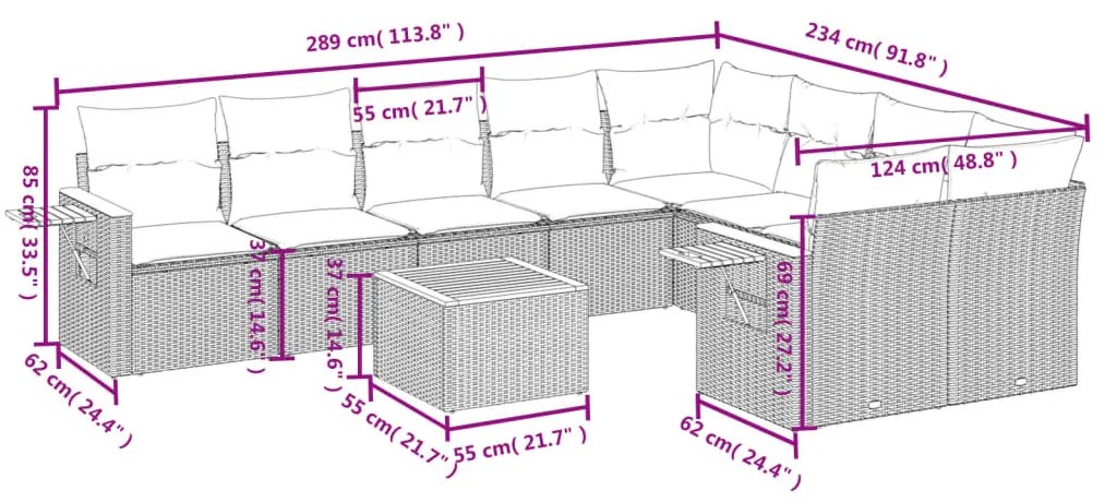 vidaXL Σετ Καναπέ Κήπου 10 τεμ. Μπεζ Συνθετικό Ρατάν με Μαξιλάρια