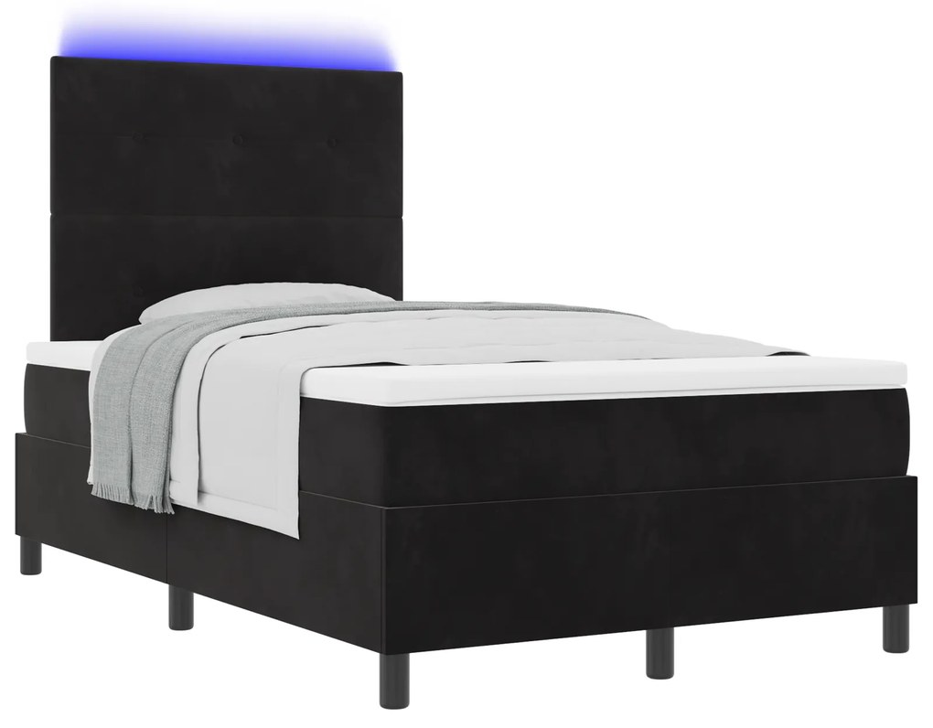 vidaXL Κρεβάτι Box Spring με Στρώμα & LED μαύρο 120x190 εκ. Βελούδο