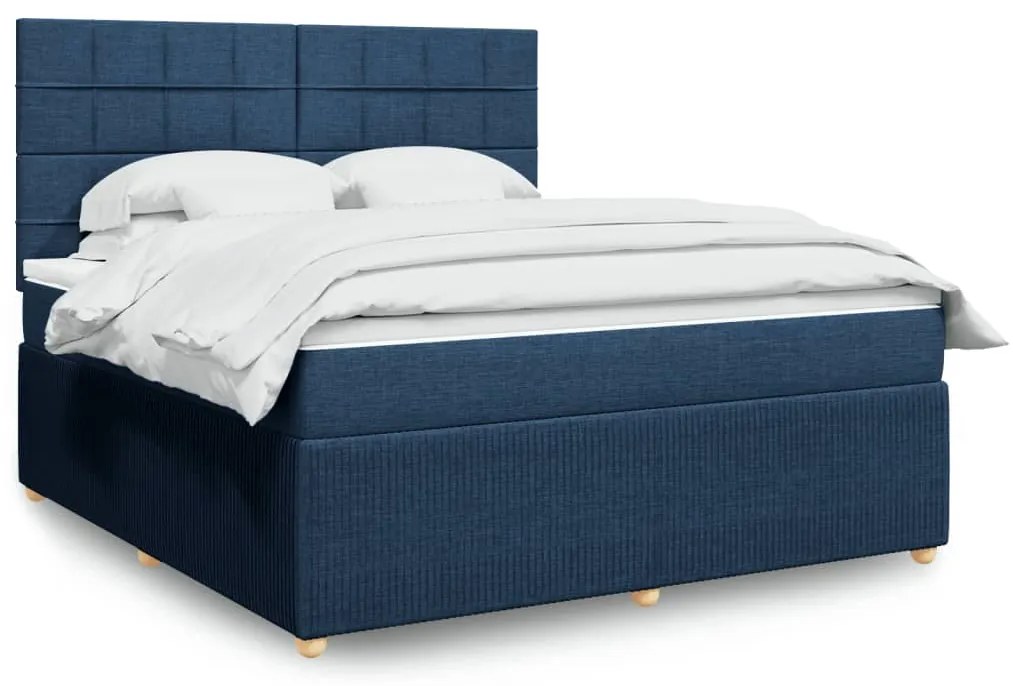 vidaXL Κρεβάτι Boxspring με Στρώμα Μπλε 180x200 εκ. Υφασμάτινο