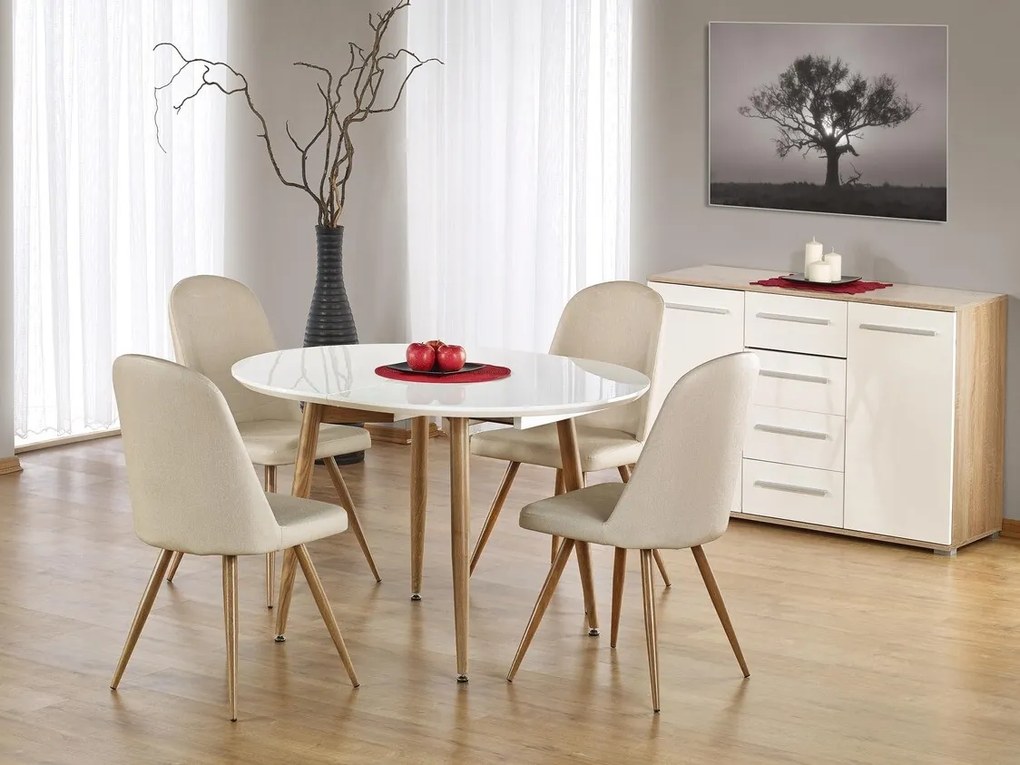 Τραπέζι Houston 567, Άσπρο, Μελί δρυς, 75x100x120cm, 51 kg, Επιμήκυνση, Ινοσανίδες μέσης πυκνότητας, Μέταλλο | Epipla1.gr