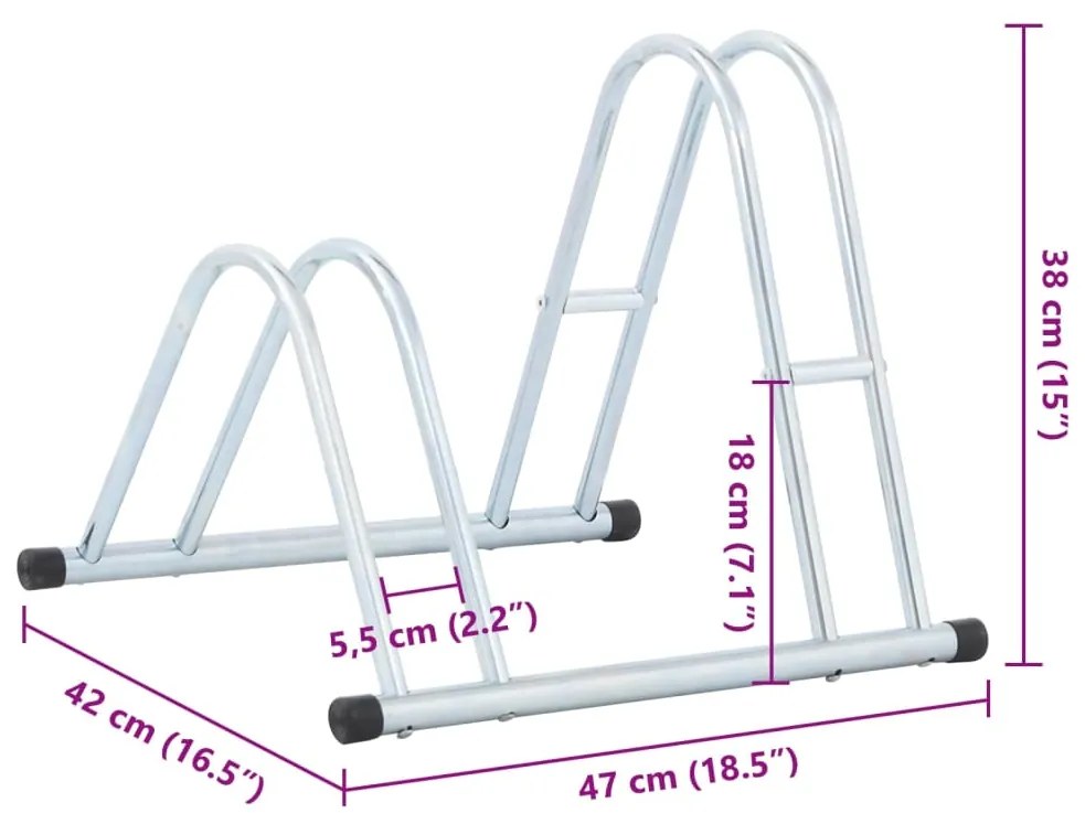 Βάση Ποδηλάτου για 2 Ποδήλατα Επιδαπέδιο Γαλβανισμένο Χάλυβα - Ασήμι