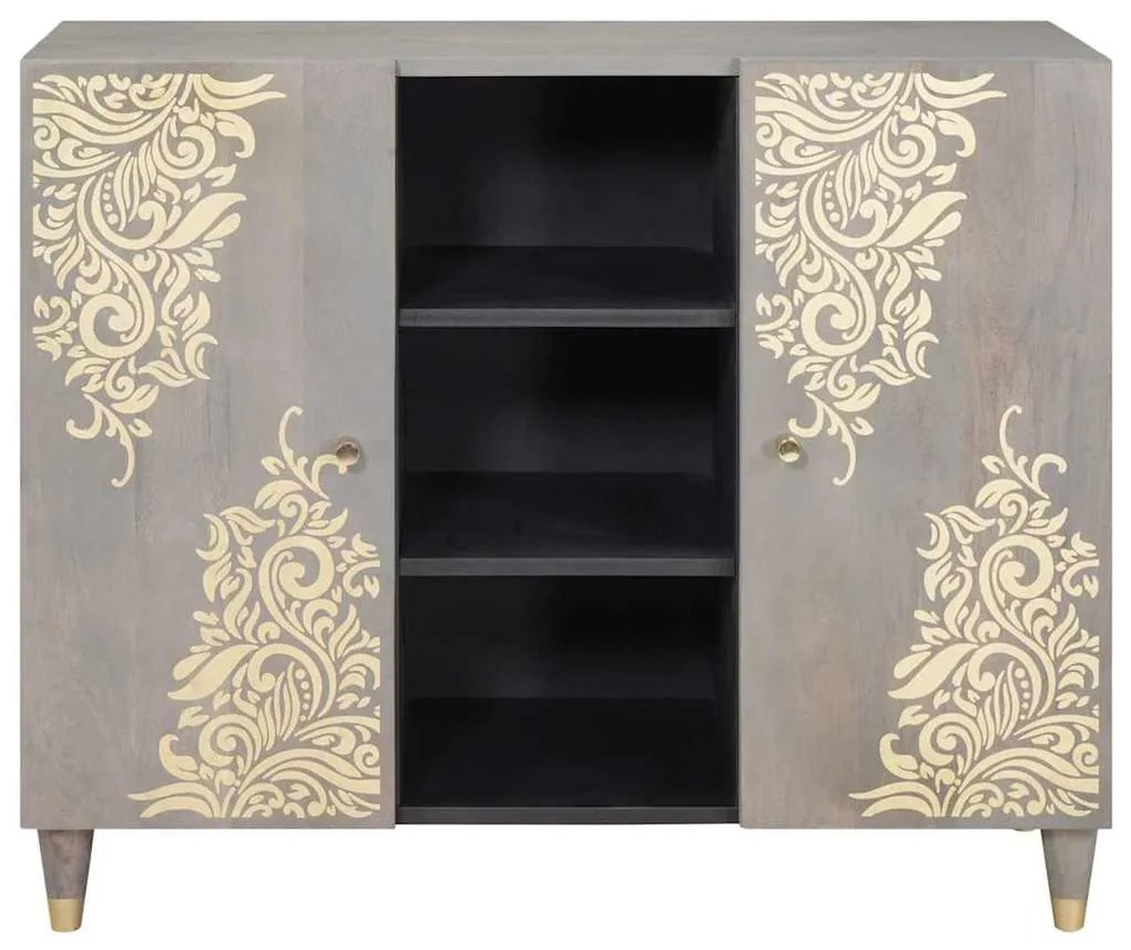 vidaXL Πλαϊνό γραφείο με ράφι με πόρτα Γκρι και Χρυσό 90 x 33 x 75 εκ