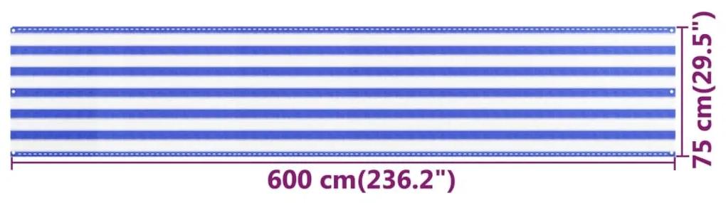 vidaXL Διαχωριστικό Βεράντας Μπλε / Λευκό 75x600 εκ. από HDPE