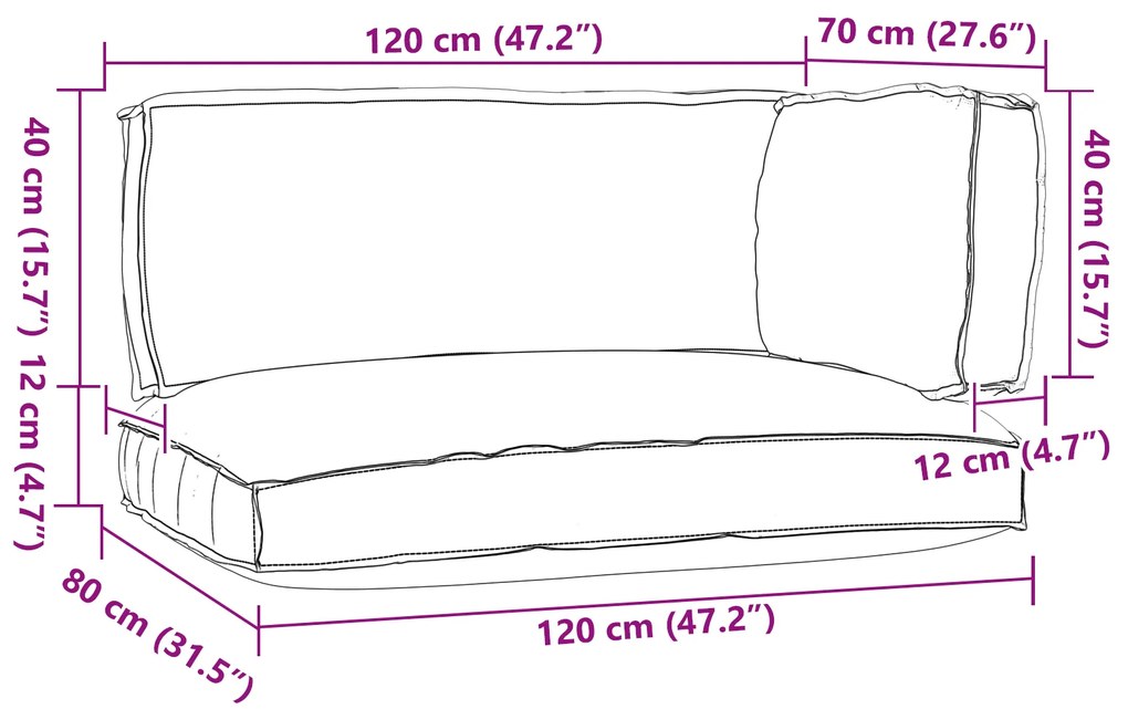 vidaXL Σετ Μαξιλαριών Πάγου 3 pcs Μπλε Ρουά 120 x 80 x 12 cm