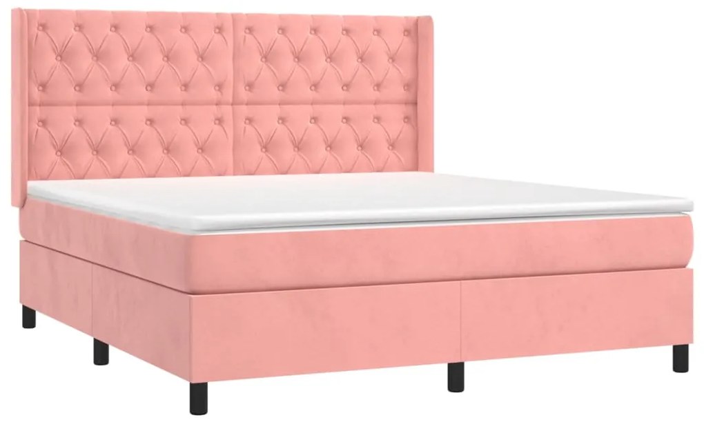vidaXL Κρεβάτι Boxspring με Στρώμα Ροζ 160x200 εκ. Βελούδινο