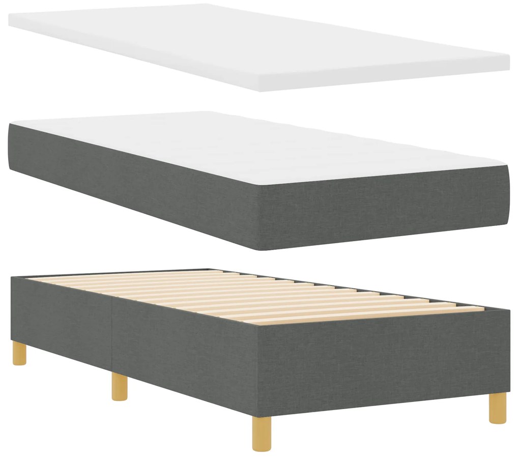 vidaXL Κρεβάτι Box Spring με Στρώμα & LED Σκούρο Γκρι 90x200 cm Υφασμάτινο