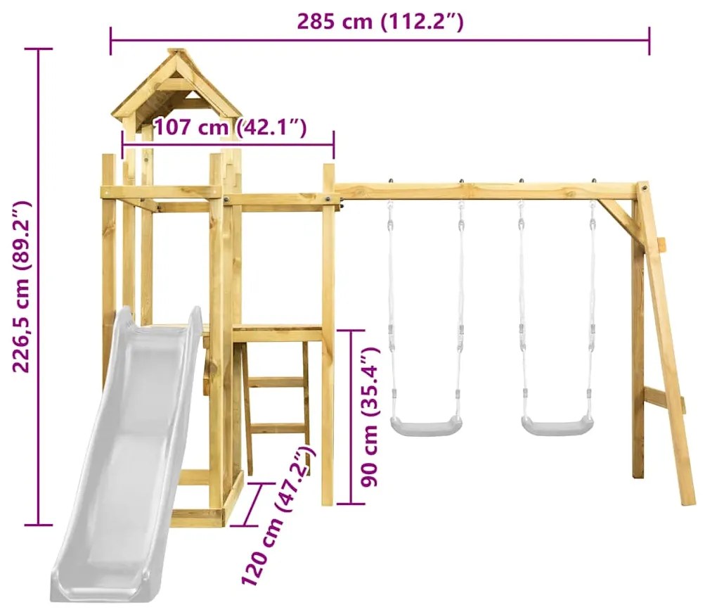 vidaXL Πύργος Παιχνιδιού 285x120x226,5 εκ. Μασίφ Εμποτ. Ξύλο Πεύκου