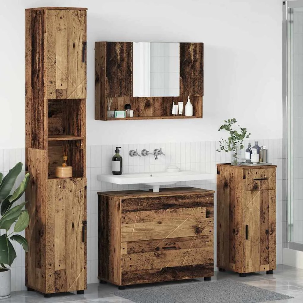 vidaXL Σετ Επίπλων Μπάνιου με ράφι 4 pcs Παλαιό ξύλο 30 x 35 x 192 εκ.